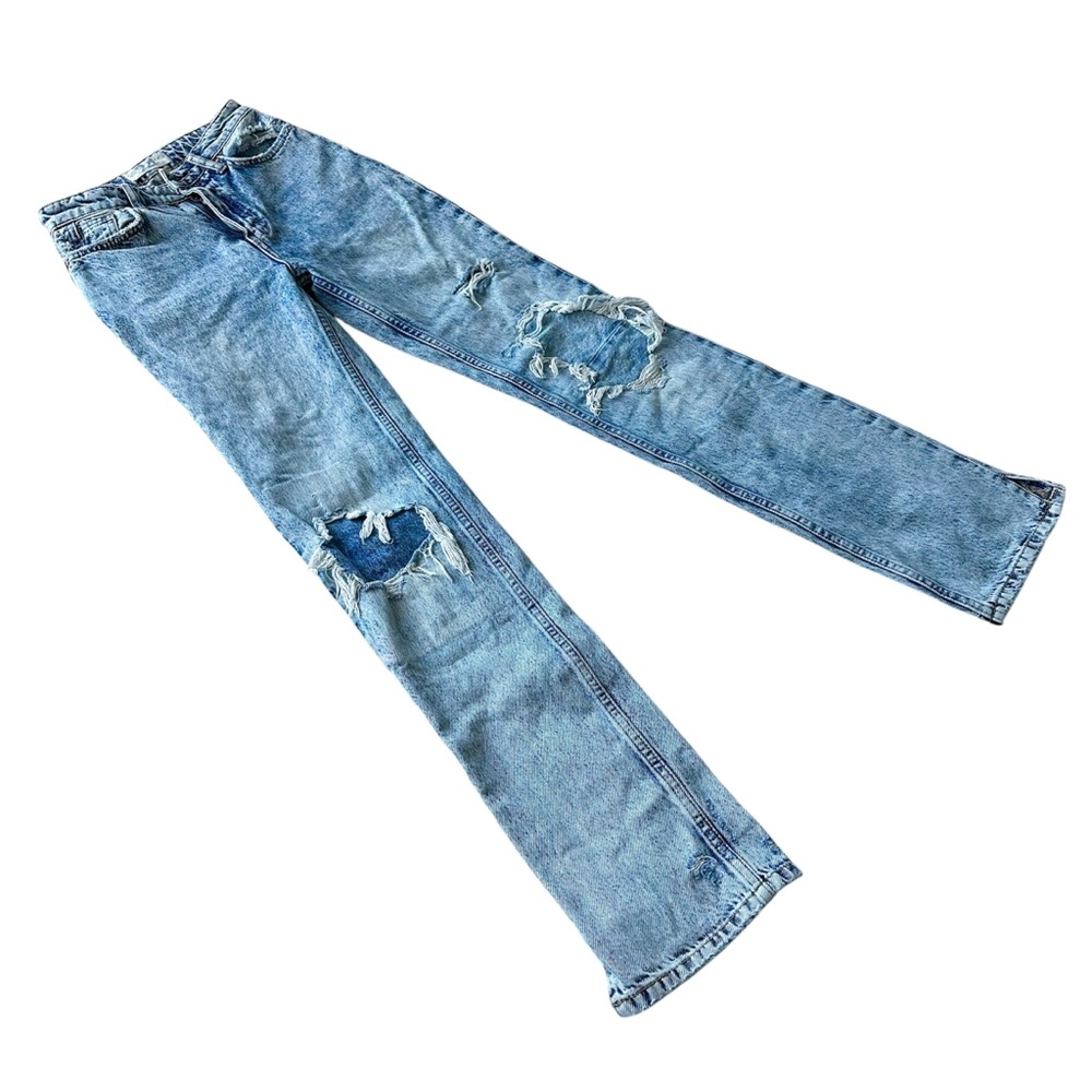 Free People WE THE FREE My Own Lane Distressed High Rise Denim Jeans Size 24